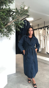 SARA BUTTONED UP DENIM TRENCH COAT